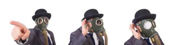 Empresario con máscara de gas aislado en blanco —  Fotos de Stock