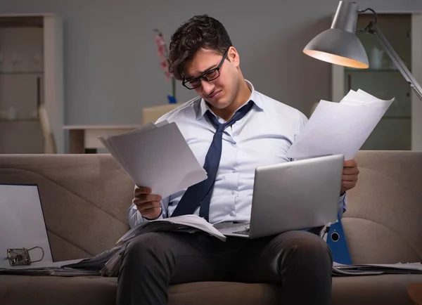 Businessman workaholic working late at home — Stock Photo, Image