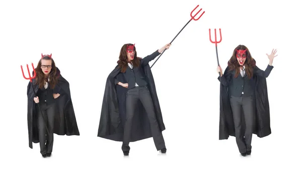 Female wearing devil costume and trident — Stock Photo, Image