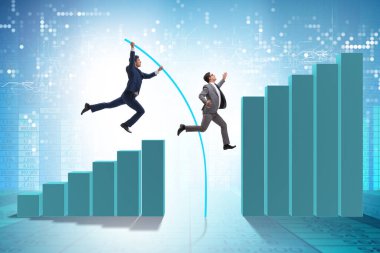 İş adamı kasası bar çizelgelerinin üzerinden atlıyor