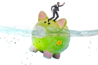 Piggybank ile borç konsepti içinde bir işadamı