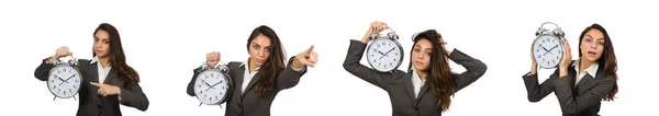 Geschäftsfrau mit Uhr verpasst ihre Fristen — Stockfoto