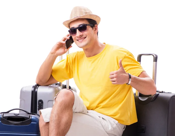 Happy young man going on summer vacation isolated on white — Stock Photo, Image