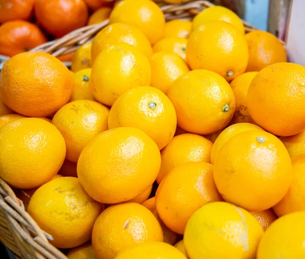 Citrusvruchten op de markt display kraam — Stockfoto