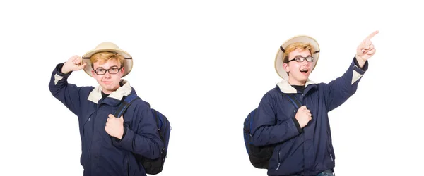 Смішний студент в сафарі капелюсі — стокове фото