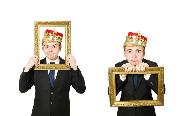 Man with picture frame isolated on the white — Stock Photo, Image