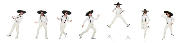 Messicano uomo indossare sombrero isolato su bianco — Foto Stock