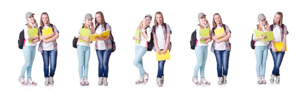 Pareja de jóvenes estudiantes en blanco — Foto de Stock