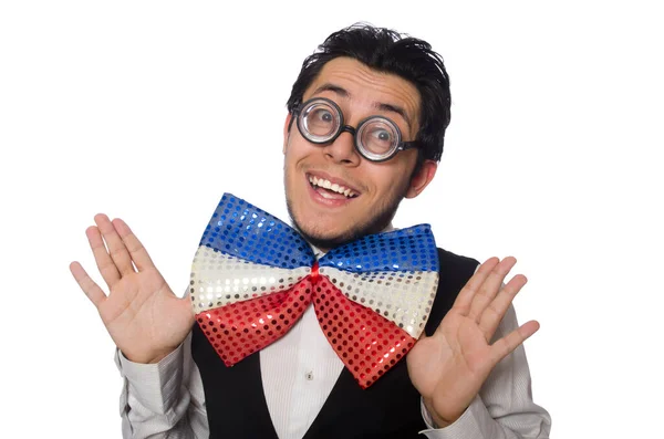 Funny man with giant bow tie — Stock Photo, Image