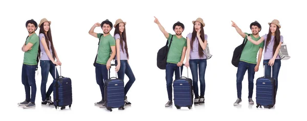 Students ready for travel on white — Stock Photo, Image