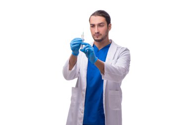 Genç erkek doktor beyazı izole etti.