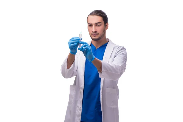 Νεαρός άνδρας γιατρός απομονωμένος σε λευκό — Φωτογραφία Αρχείου