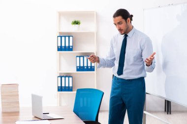 Young male employee in business presentation concept