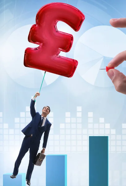 Businessman flying on british pound sign inflatable balloon — Stock Photo, Image