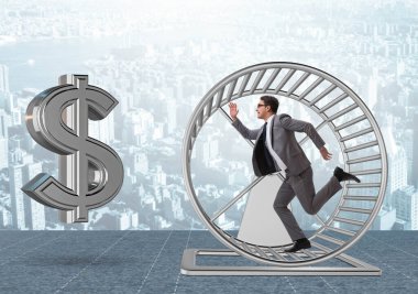 Hamster tekerlek üzerinde çalışan işadamı ile iş kavramı