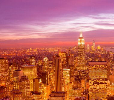 Günbatımında New York Manhattan manzarası