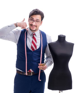 Beyaz arkaplanda erkek terzi izole edildi