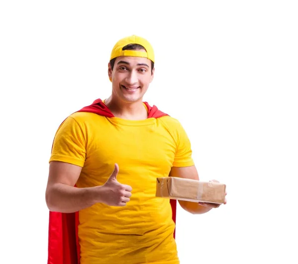 Super hero delivery guy isolated on white — Stock Photo, Image