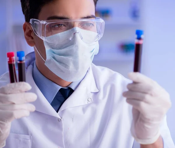 Assistente de laboratório testando amostras de sangue no hospital — Fotografia de Stock