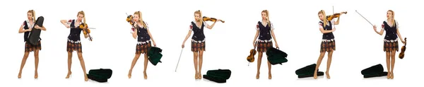 Жінка скрипка гравець ізольовані на білому — стокове фото