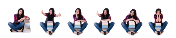 Young student with books isolated on white — Stock Photo, Image