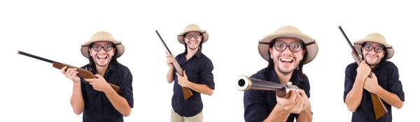 Funny hunter wearing safari hat — Stock Photo, Image