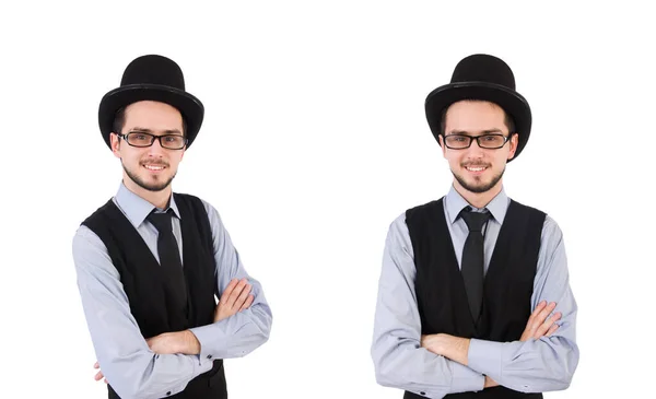 Joven con sombrero aislado en blanco — Foto de Stock