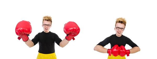 Boxeador divertido aislado en el fondo blanco — Foto de Stock