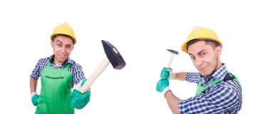 Sanayi işçisi beyaz arka planda izole edilmiş.