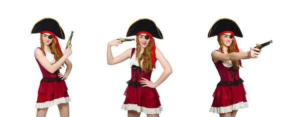 Woman pirate isolated on white — Stock Photo, Image