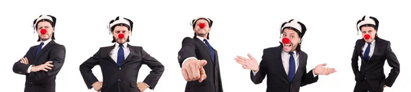 Lustige Clown Geschäftsmann isoliert auf dem weißen Hintergrund — Stockfoto