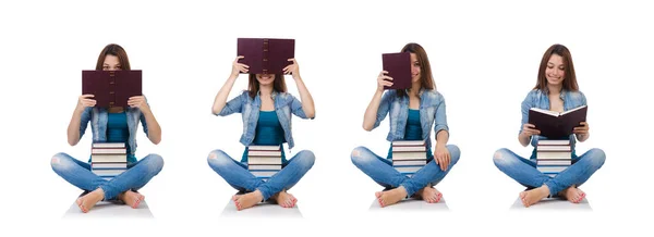 Étudiant fille avec des livres sur blanc — Photo