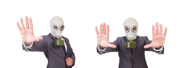 Επιχειρηματίας φορώντας μάσκα αερίων που απομονώνονται σε λευκό — Φωτογραφία Αρχείου