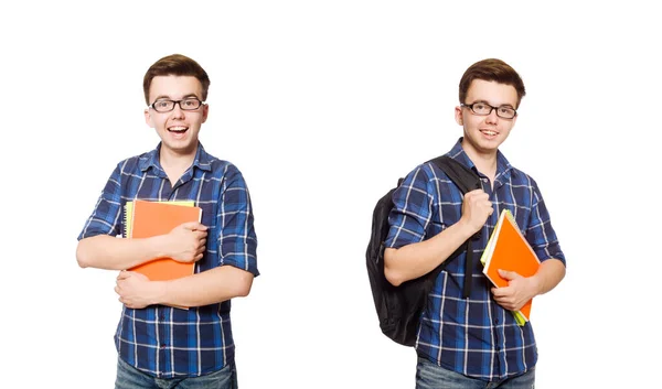 Estudante engraçado isolado em branco — Fotografia de Stock