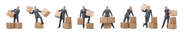 Businessman with box isolated on the white — Stock Photo, Image