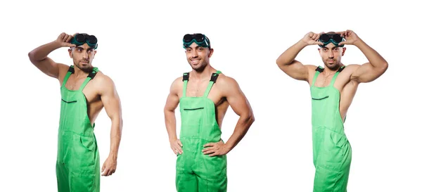 Man in groene overall met bril — Stockfoto