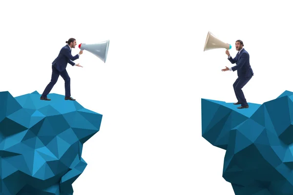 Businessman shouting with loudspeaker at each other — Stock Photo, Image