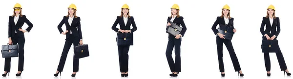 Female architect with bag isolated in white — Stock Photo, Image