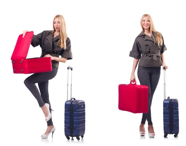 Beautiful woman with suitcase in vacation concept — Stock Photo, Image