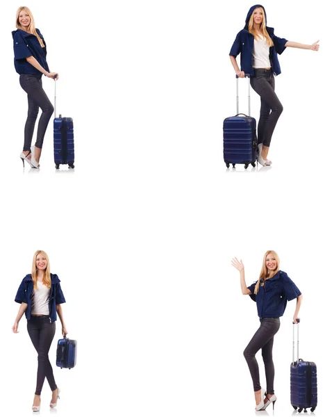 Mooie vrouw met koffer in vakantie concept — Stockfoto