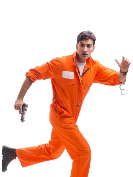 Prisioneiro com arma isolada no fundo branco — Fotografia de Stock