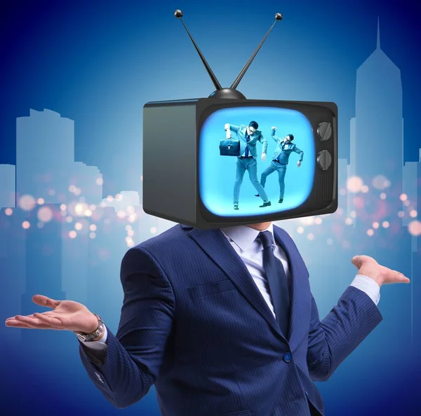 Man with television head in tv addiction concept — Stock Photo, Image