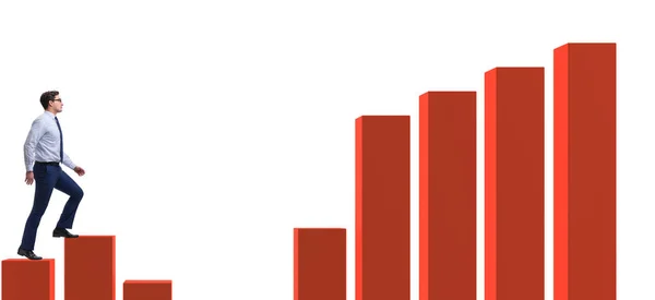 Businessman going up the bar chart in growth concept