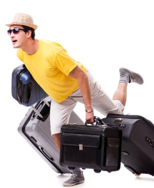 Mutlu genç adam yaz tatiline çıkıyor.