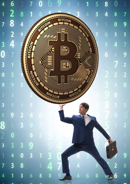 Zakenman met Bitcoin in cryptogeld blockchain concept — Stockfoto