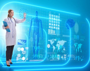 Teletıp fütüristik konseptinde kadın doktor.
