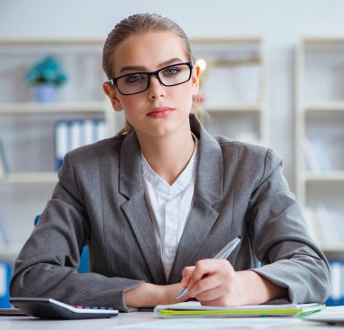 Ofiste çalışan genç iş kadını muhasebeci.