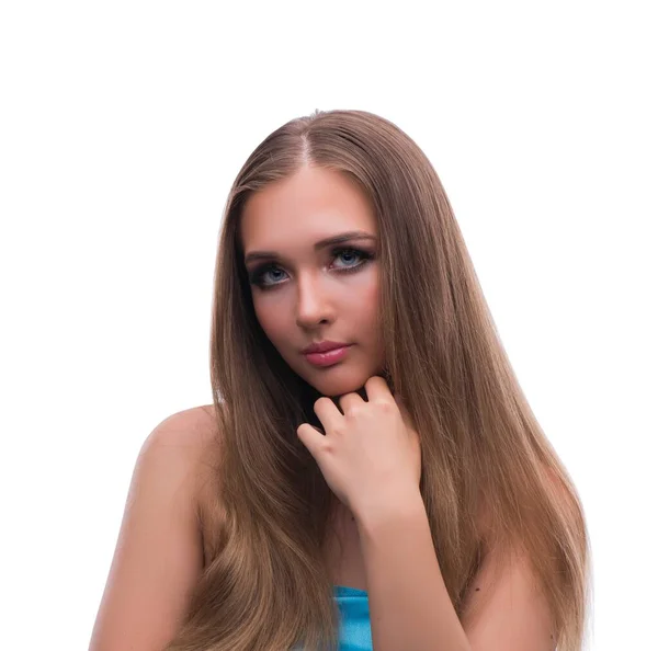 Hermosa joven modelo femenino con maquillaje posando aislado en whi —  Fotos de Stock