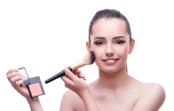 Donna in concetto di bellezza applicare make up utilizzando cosmetici — Foto Stock