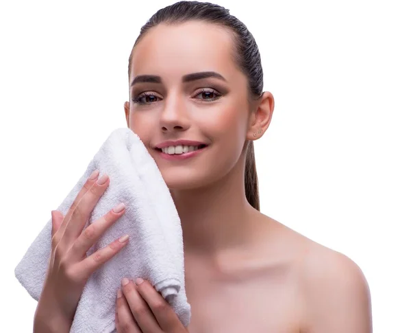 Kvinde i skønhed koncept med håndklæde spabad - Stock-foto